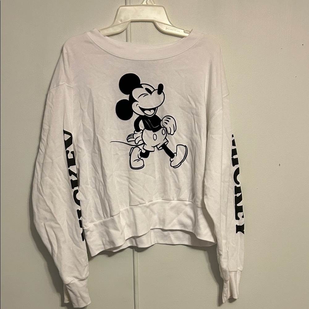 Disney Women's White Sweatshirt with Black Mickey Design